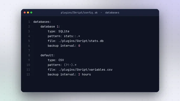 Skript config.sk databases section with an SQLite and a CSV database