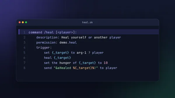Skript heal command script with an optional player argument